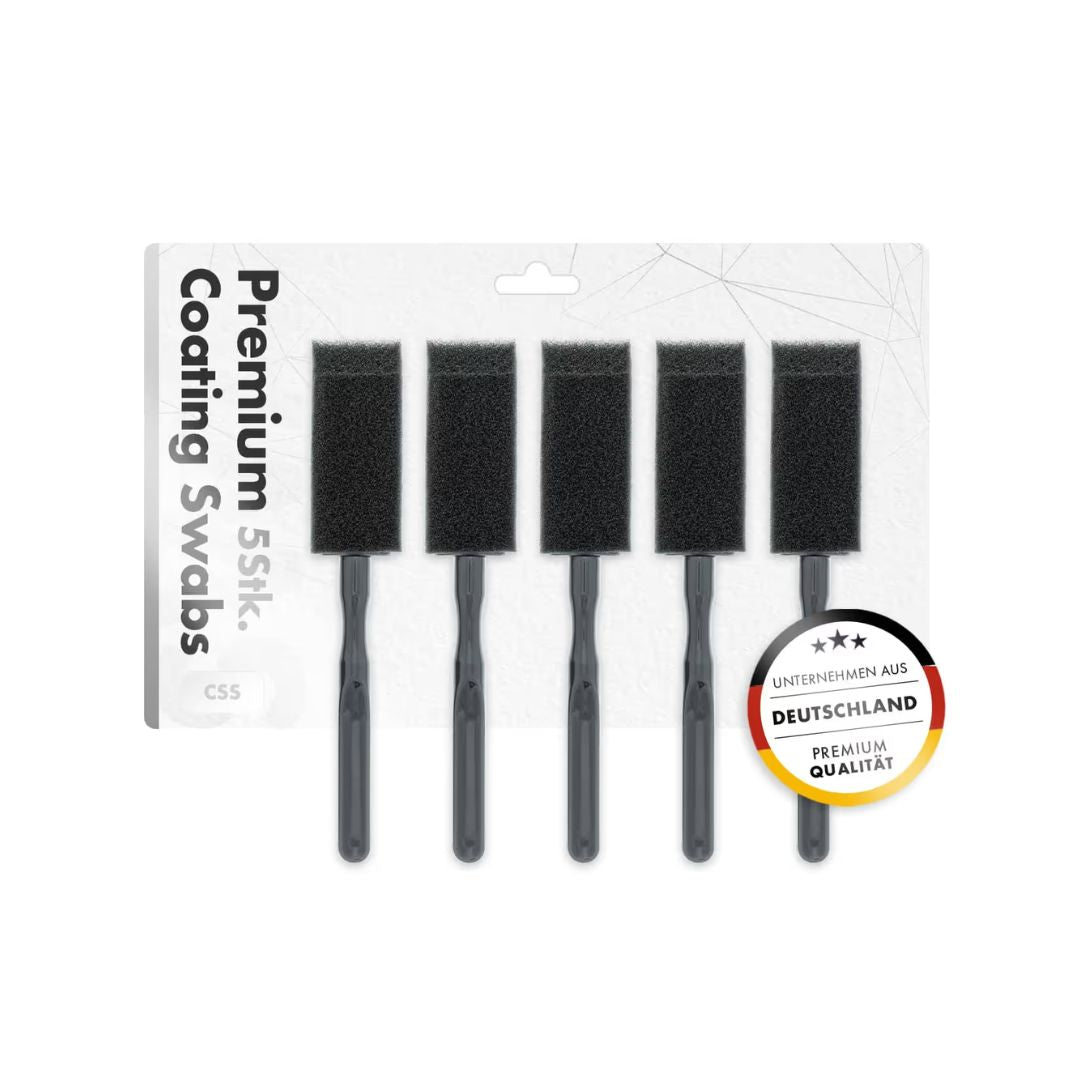 Set of five black coating swabs in packaging with 'Premium Coating Swabs' text on a white background.