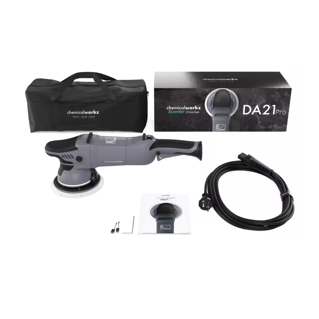 chemicalworkz DA21 Pro Polishing machine with accessories and packaging on a white background