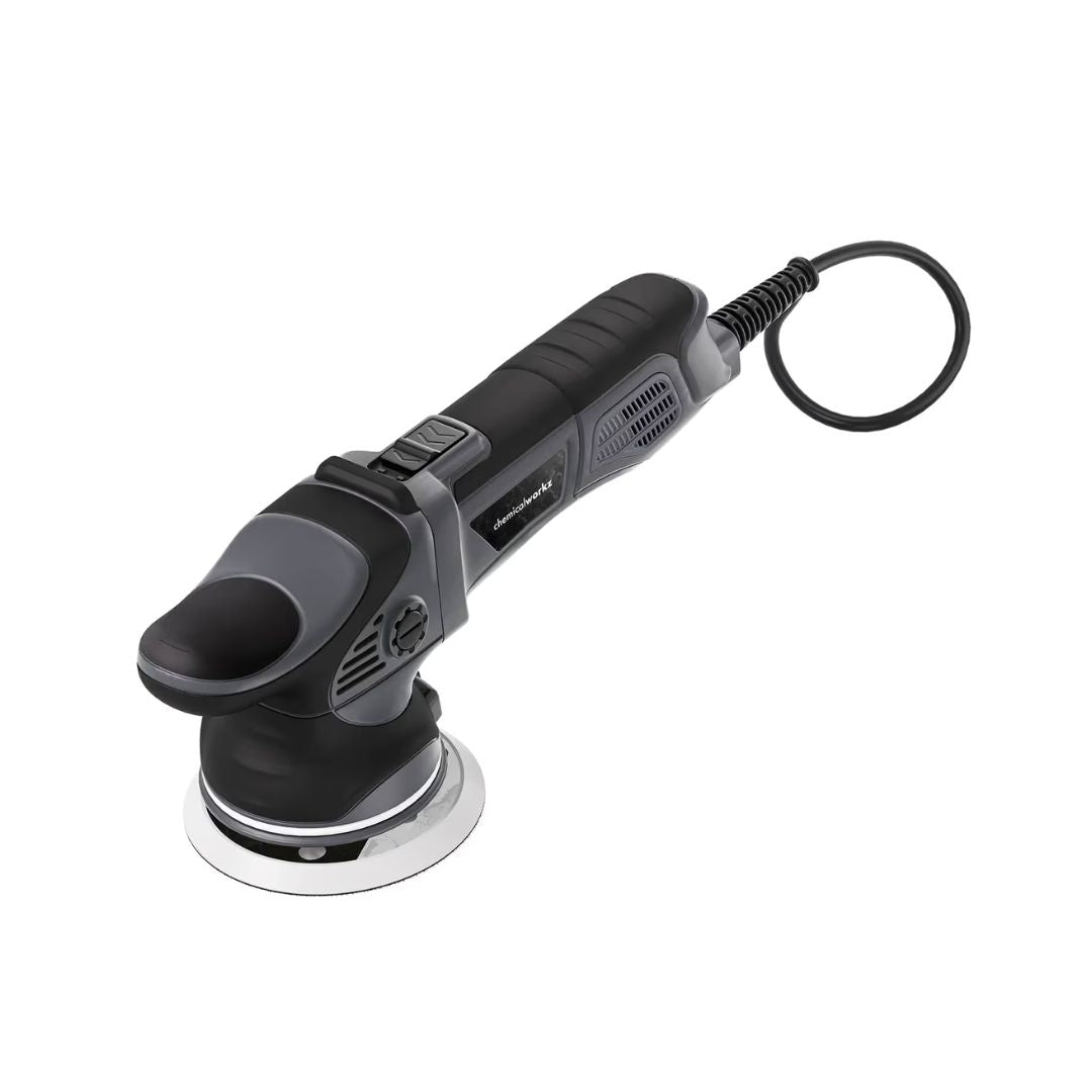 Chemicalworkz DA9 Pro Black and silver polishing macine on a white background