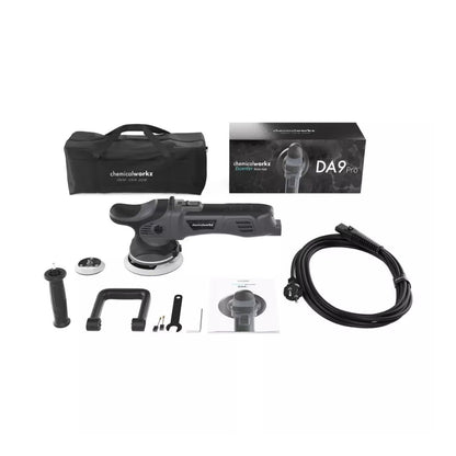 ChemicalWorks DA9 Pro polisher kit with tools and packaging on a white background
