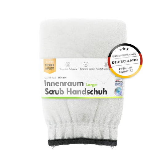 White scrub glove with packaging on a white background
