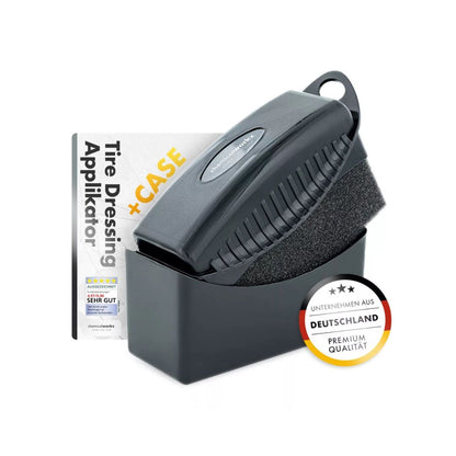 Black tire dressing applicator with a box labeled 'Tire Dressing Applicator' on a white background.