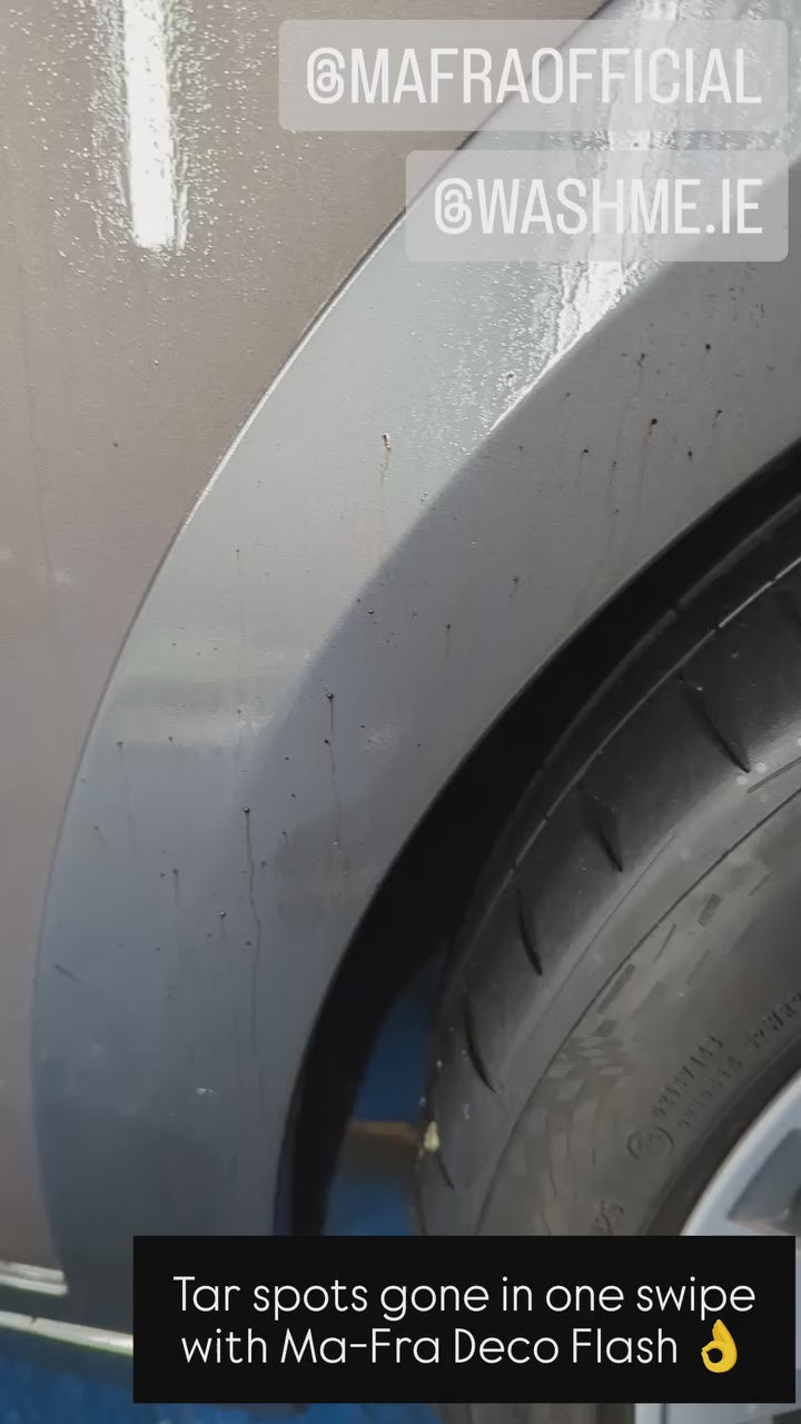 Ma-Fra Deca Flash Tar & Adhesive Remover 4500ml. Removing tar from plastic trim.