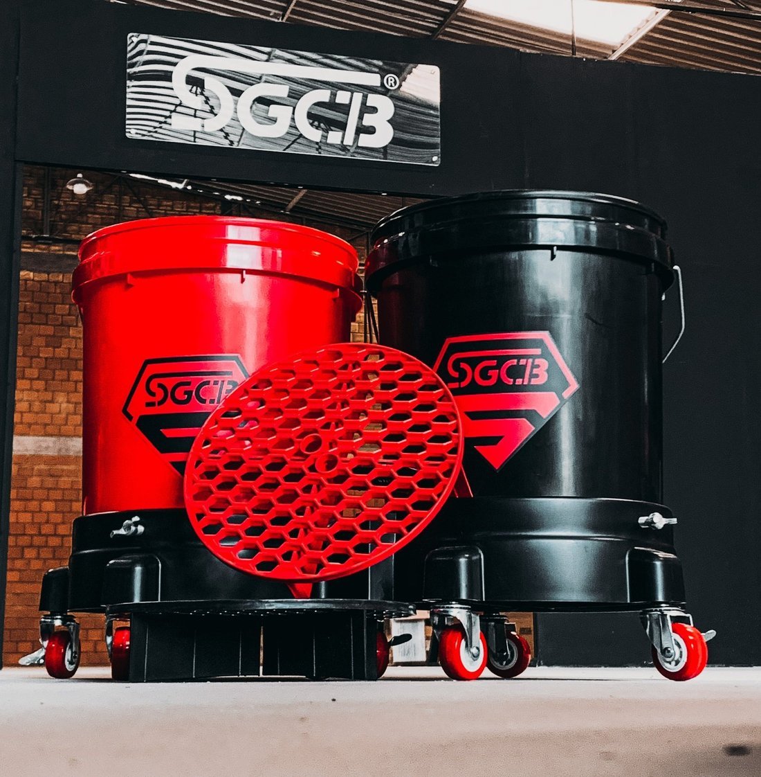 SGCB Cork Ireland. Safe wash bucket. two bucket wash method. black bucket with red logo.