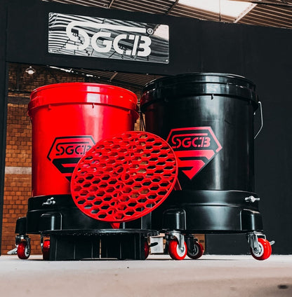 SGCB Cork Ireland. Safe wash bucket. two bucket wash method. black bucket with red logo.