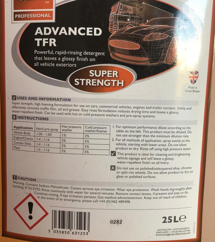 Autoglym TFR. strong traffic film remover for lorry truck and tractor. best truck cleaner. Autoglym Cork Ireland