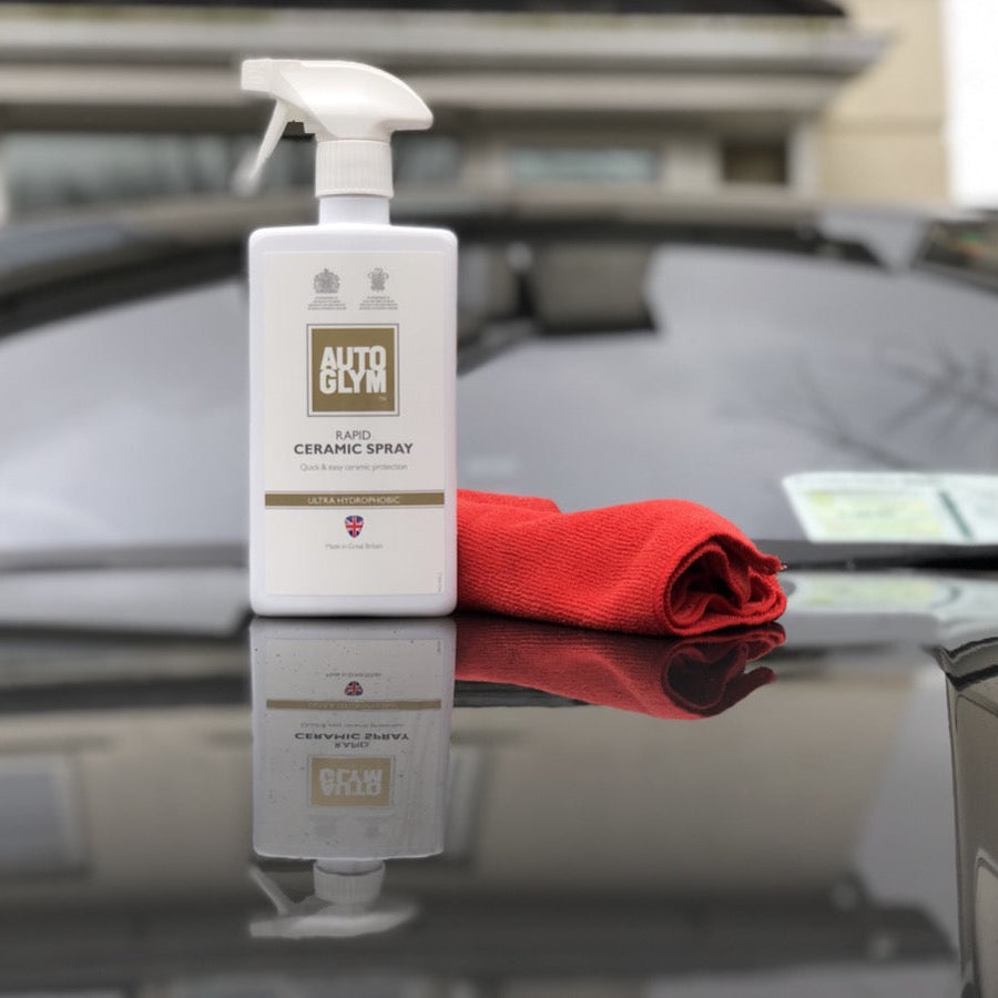 Autoglym Ceramic Spray. Autoglym Cork Ireland. White bottle with golden label. Ultra Hydrophobic. water beading. Porsche Macan