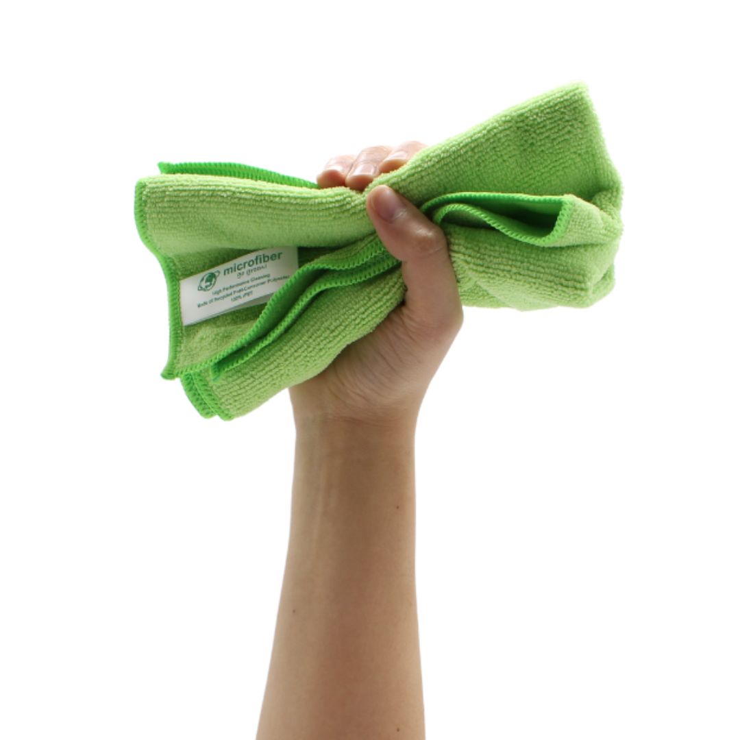 Green Microfibre Cloth. 100% recycled microfibre of rPet. environmentally friendly and recycable cloth. perfect for cleaning car interior. household cloth. kitchen cloth. green washme microfibre. best microfibre ireland. Microfibre Ireland