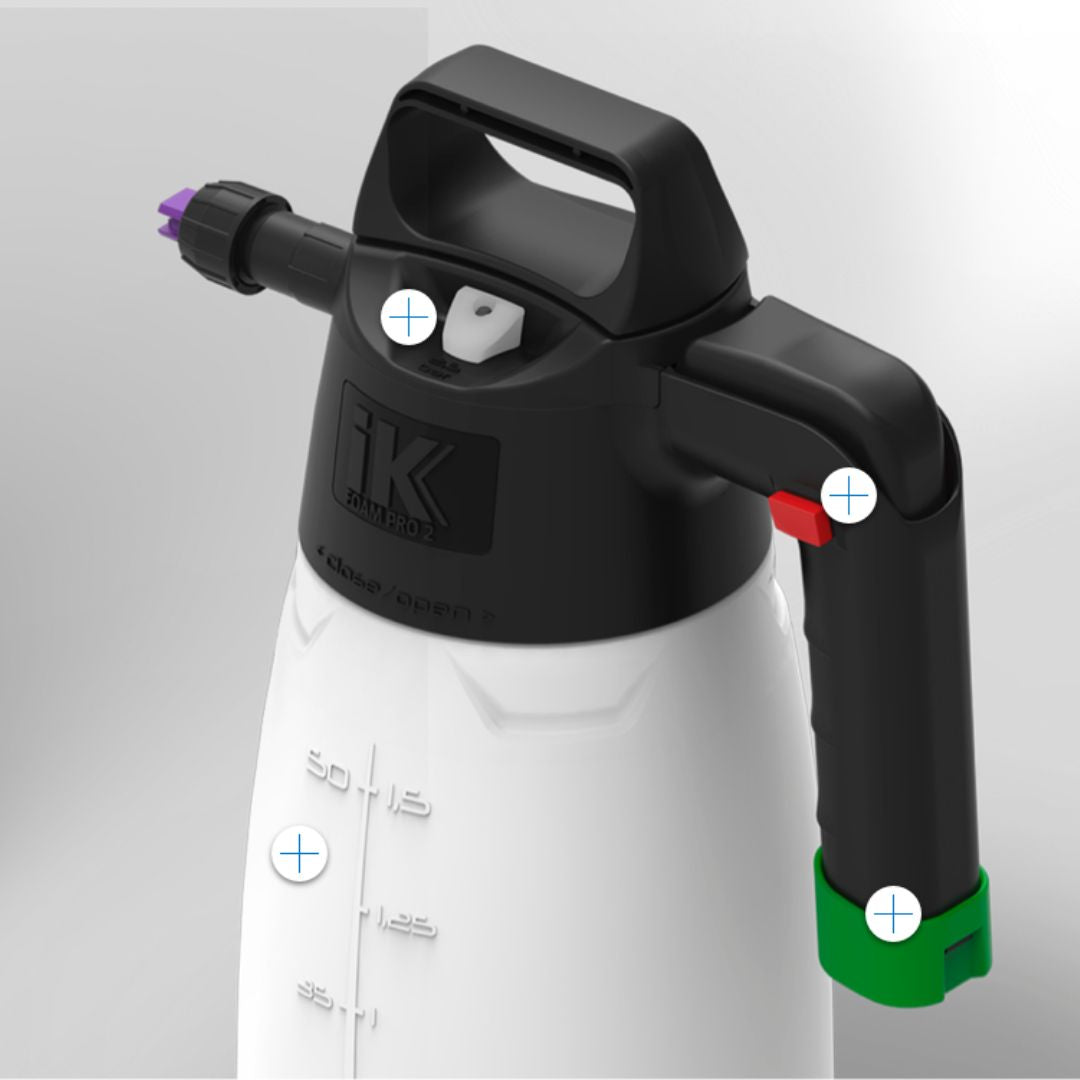 IK Foam Pro 2 hand foamer for snow foam and wheel cleaner. IK Hand Foamer Pro2. Foam gun in black and white. Pump sprayer for snow foam gun. snow foam for wheels. IK Cork Ireland