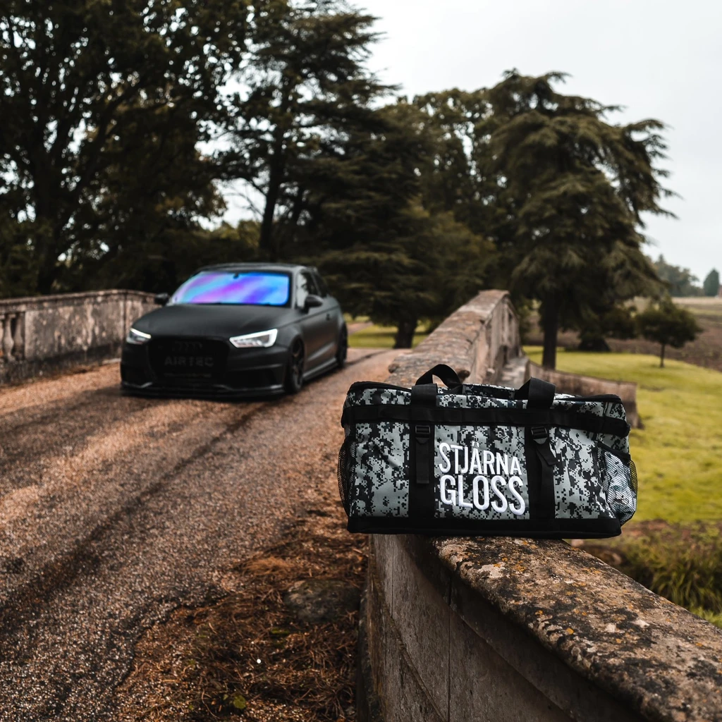 Stjarnagloss Kappsack. Large Gym bag. Detailing bag for storage of shampoo. Detailing bag for mobile detailers and valeters. Stjarnagloss Ireland, Stjarnagloss Cork Ireland. Audi S3 lowered and wrapped in matte black