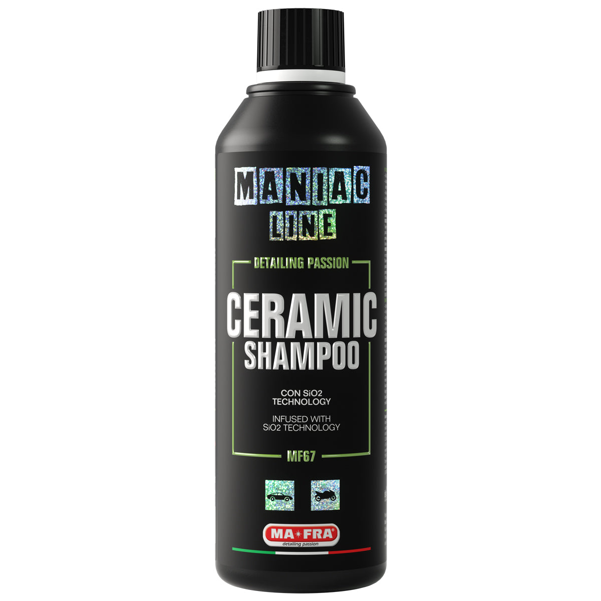 Maniac Ceramic Shampoo with SiO2 technology provides a hydrophobic coating that allows you to keep the car cleaner for longer. Ma Fra Ireland, Maniac Line Ireland