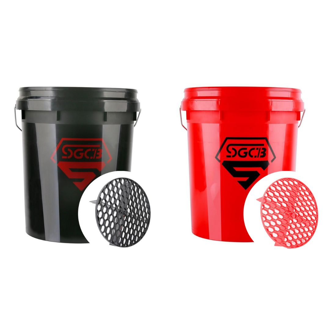 SGCB Cork Ireland. Safe wash bucket. two bucket wash method. black bucket with red logo.