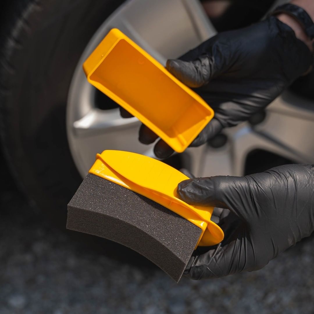 Work Stuff Clean Hands Tyre Dressing Applicator. Yellow and Black Applicator. Works with Autoglym Tyre Dressing and Tyre Gel. ADBL Tyre Dressing. Work Stuff Cork Ireland