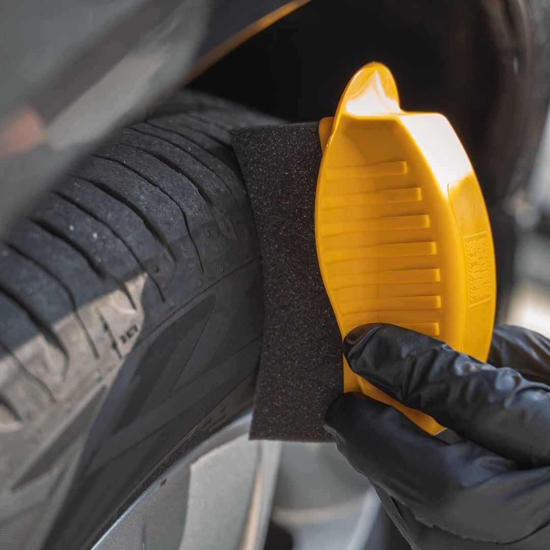 Work Stuff Clean Hands Tyre Dressing Applicator. Yellow and Black Applicator. Works with Autoglym Tyre Dressing and Tyre Gel. ADBL Tyre Dressing. Work Stuff Cork Ireland