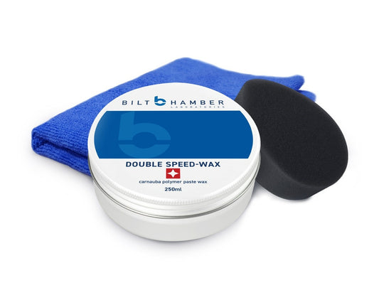 Bilt Hamber double speed-was. Autoglym UHD wax. Best car wax. High gloss wax. Best car shine wax. Blue microfibre towel and applicator. 